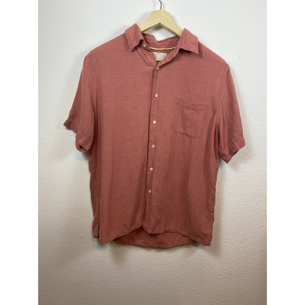 Tasso Elba Island Shirt Mens L Salmon Silk Linen‎ Button Up Cruise